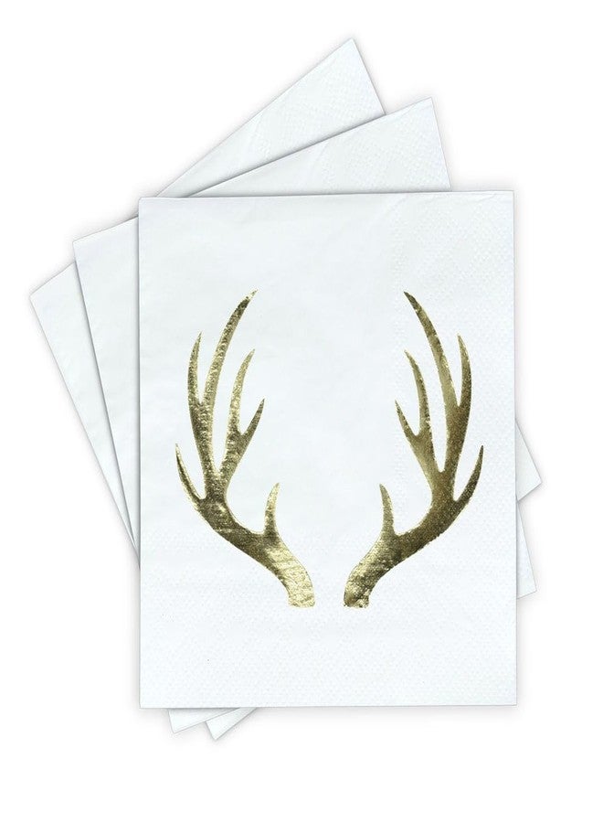 Sunshine Supply Antlers Christmas Cocktail Napkins - Gold Foil Deer Antler 3-Ply Disposable Holiday Napkins for Thanksgiving, Friendsgiving and Christmas Hosting - Image 1